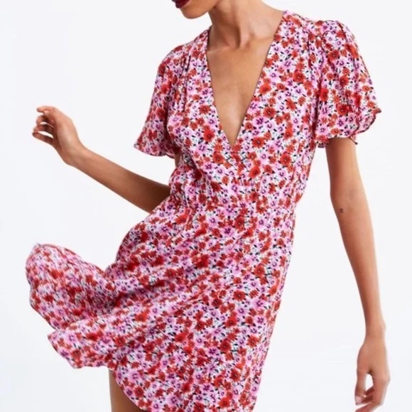 ZARA | Pink and Orange Mini Floral Dress - Picture 1 of 4